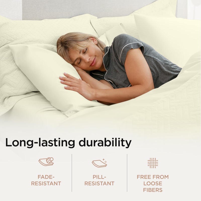 Threadmill 100% Cotton Sheets for King Size Bed - 600 Thread Count King Bed Sheets Set with 16â€ Deep Pocket - Sateen Weave 4-Piece Bedding Set with Cooling Effect, Ivory - Image 4